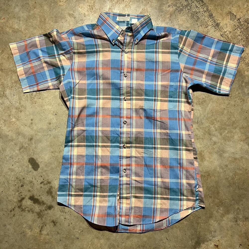 Vintage 70s 80s Lee Blue Plaid Dress Shirt